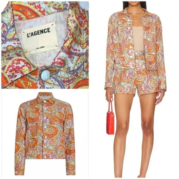 Celine Slime Jacket in Light Blue Vintage Paisley L'AGENCE - Picture 1 of 7